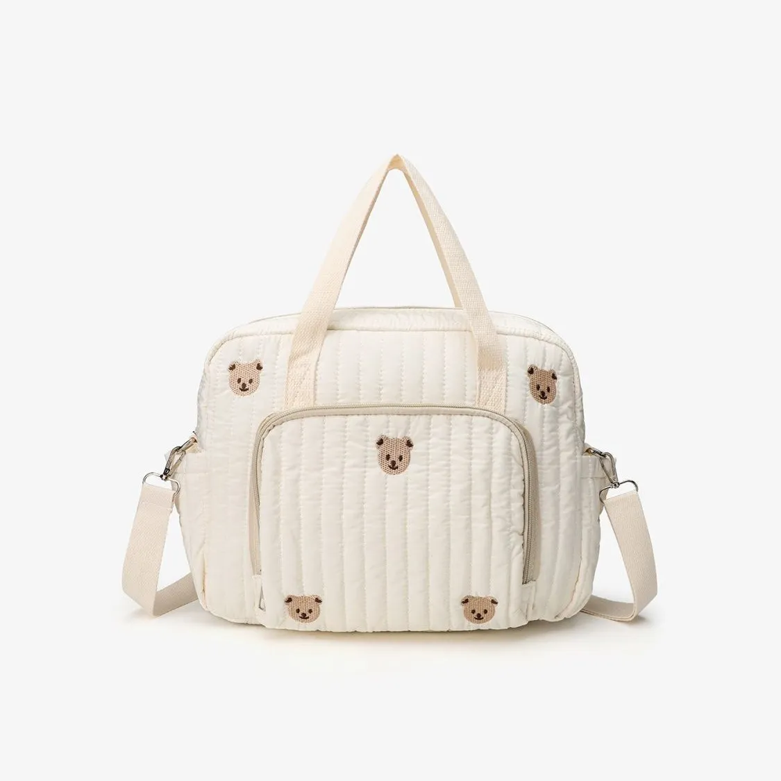 Quilted Mommy Diaper Bag Portable Travel Shoulder Crossbody Bag Cute Bear Tulip Embroidered Lightweight Handbag For Women