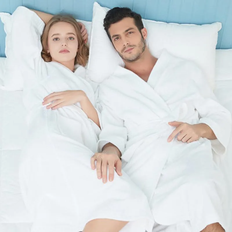 Accappatoio in Spugna di Cotone Collo Kimono Spesso Assorbente Veste da Notte per Hotel Casa Coppie Donna Uomo Manica Lunga