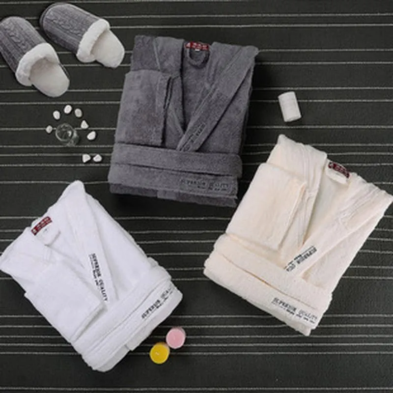 Unisex Pure Cotton Thickened Terry Bathrobe For Men Women Hotel Spa Robe Solid Color Long Sleeve Hooded Nightwear Loungewear