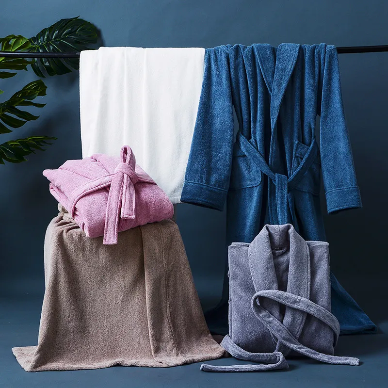 Reine Baumwolle Hotel Bademantel Für Herren Und Damen Verdickter Absorbierender Frottier Robe Schalkragen Nachtwäsche Mit Gürtel Für Spa Zuhause