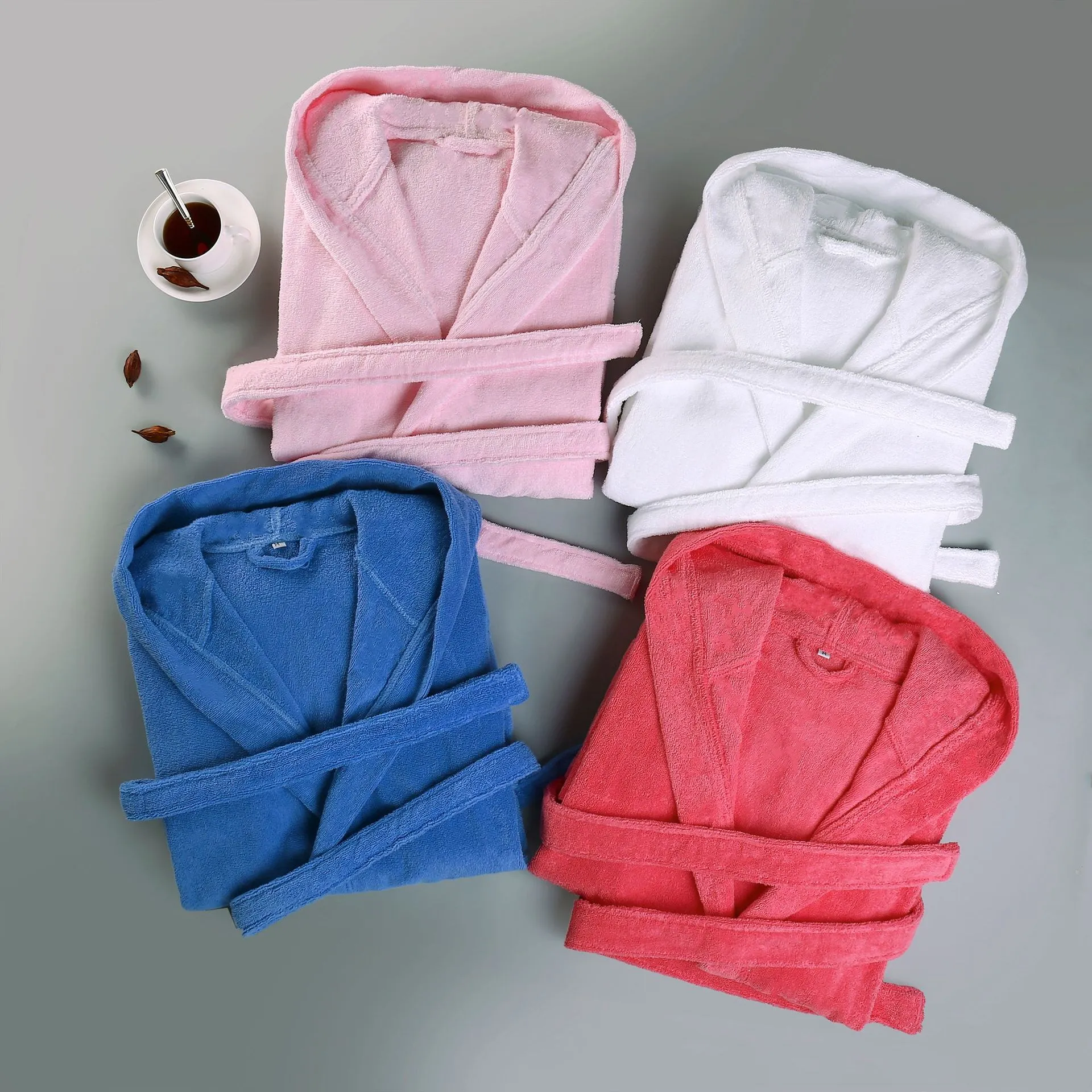 Unisex Cotton Hooded Bathrobe Thick Warm Terry Cloth Robe Absorbent Spa Bathrobe With Belt For Hotel Home Swimwear