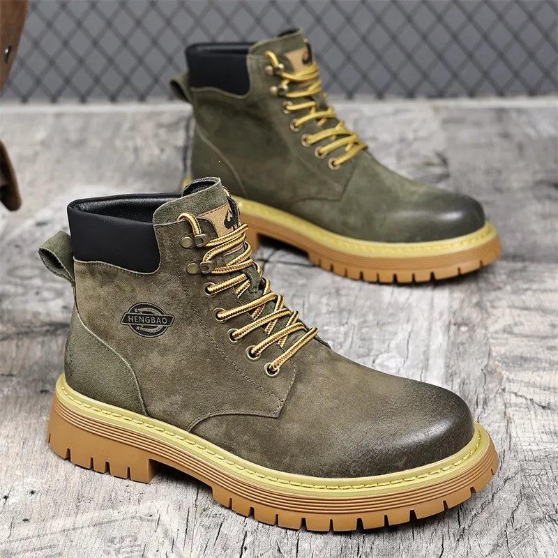 Men's Casual Martin Boots Winter Fleece Lined High Top Retro Work Boots British Style Outdoor Ankle Boot Shoes