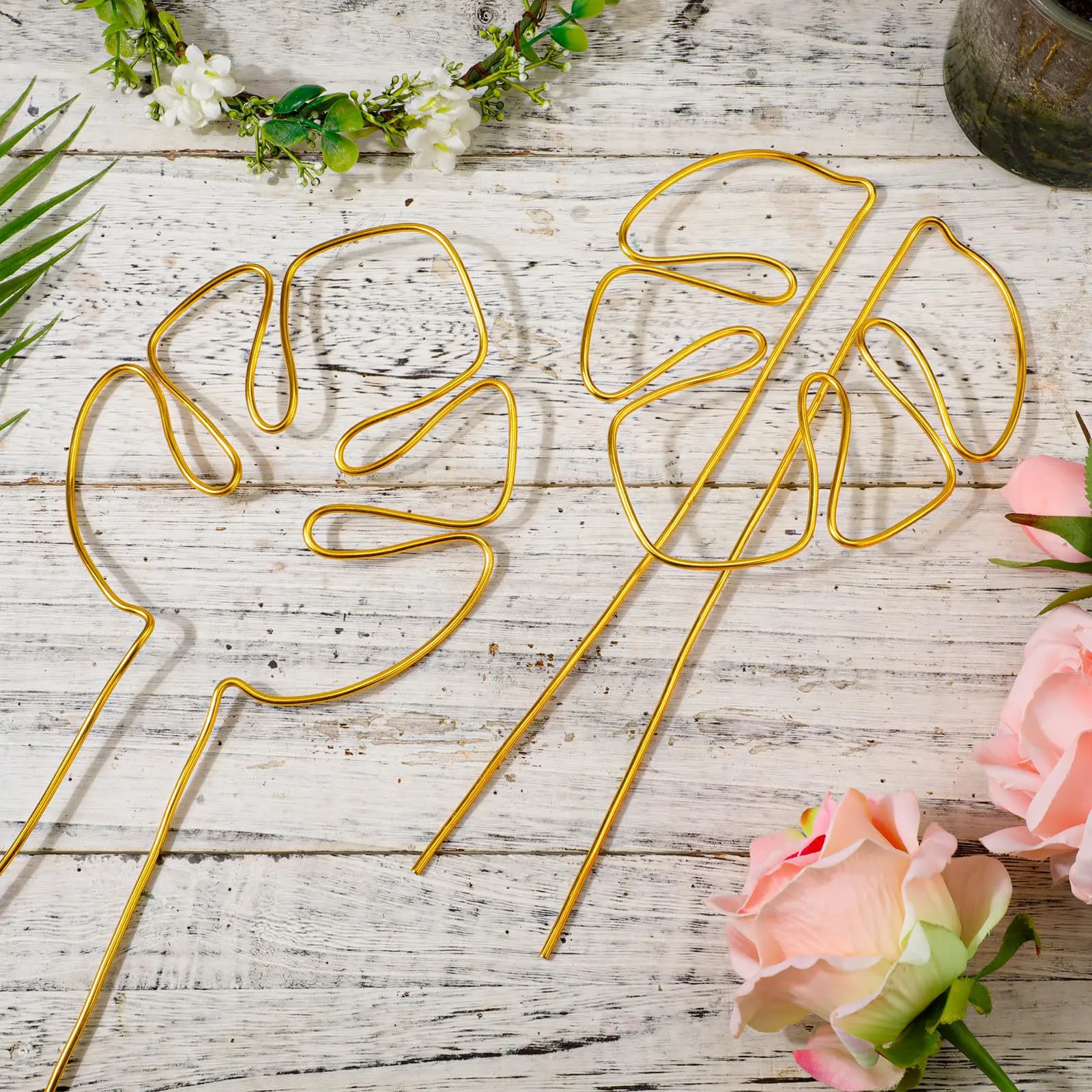 Metal Monstera Leaf Plant Support Stake Gold Silver Potted Plant Trellis Indoor Garden Flower Pot Holder Decorative Plant Stake