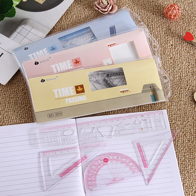 Ensemble de Règles en Plastique Transparent Étudiant Géométrie Dessin Outils Quatre Pièces École Bureau Papeterie