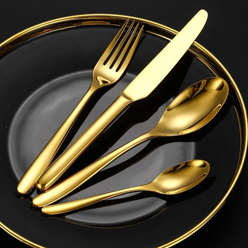 Creative 304 Stainless Steel Tableware Four Piece Set Thickened Handle Western Knife Fork Spoon Kitchen Dining Cutlery
