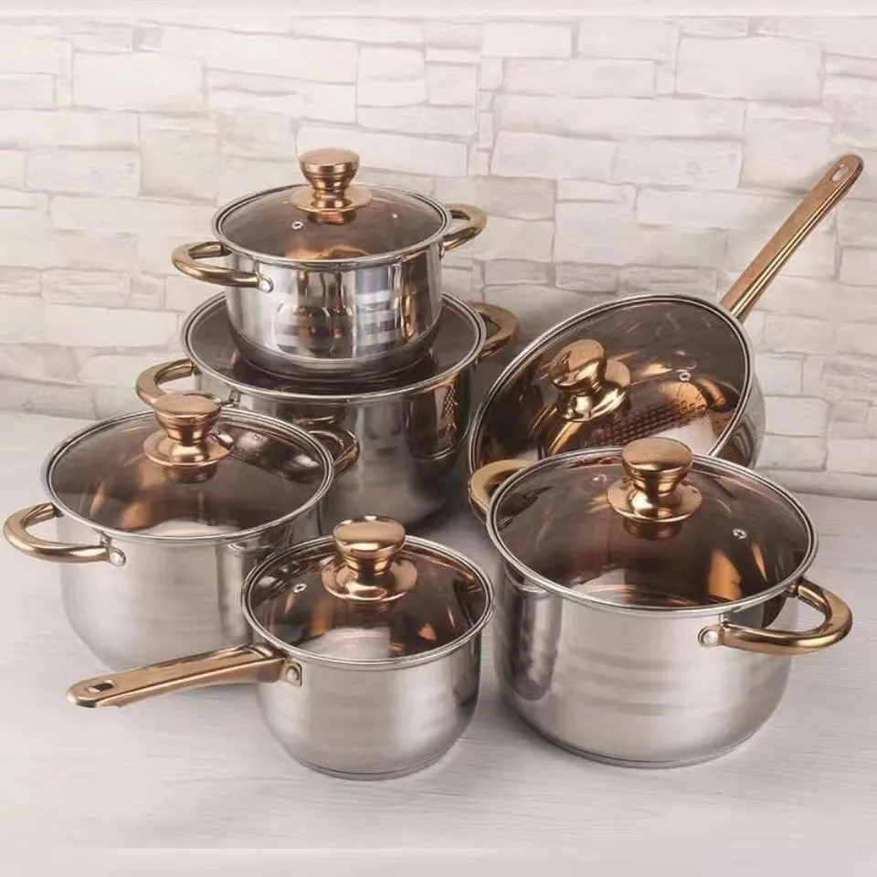 Stainless Steel Cookware Set Nonstick Pots And Pans Set With Glass Lids Rose Gold Handles Kitchen Cooking Set Cookware