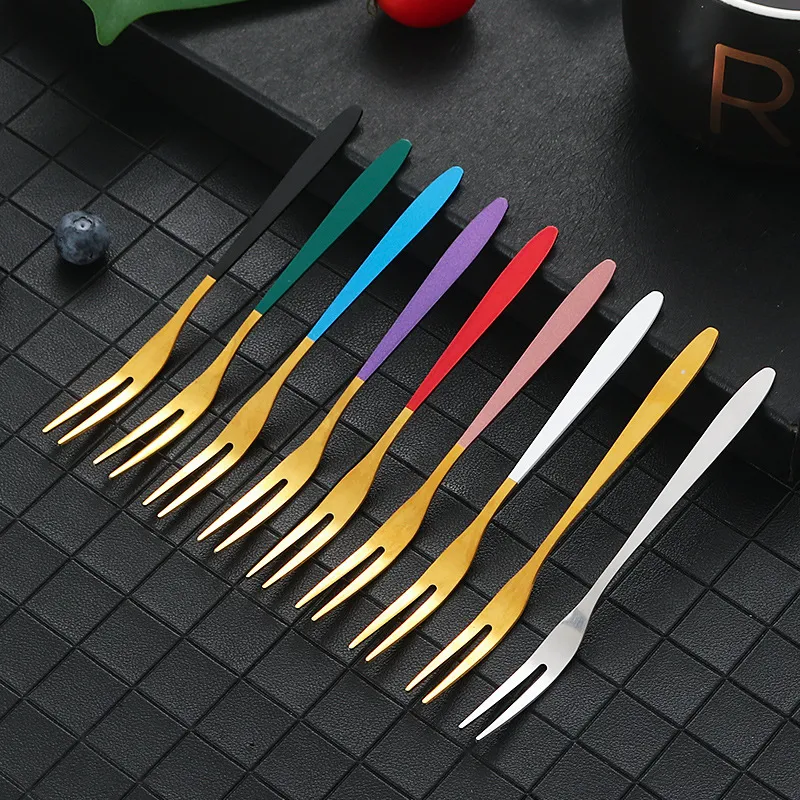 Stainless Steel Fruit Fork Set Metal Dessert Cake Forks Mirror Polished Tableware For Home Kitchen