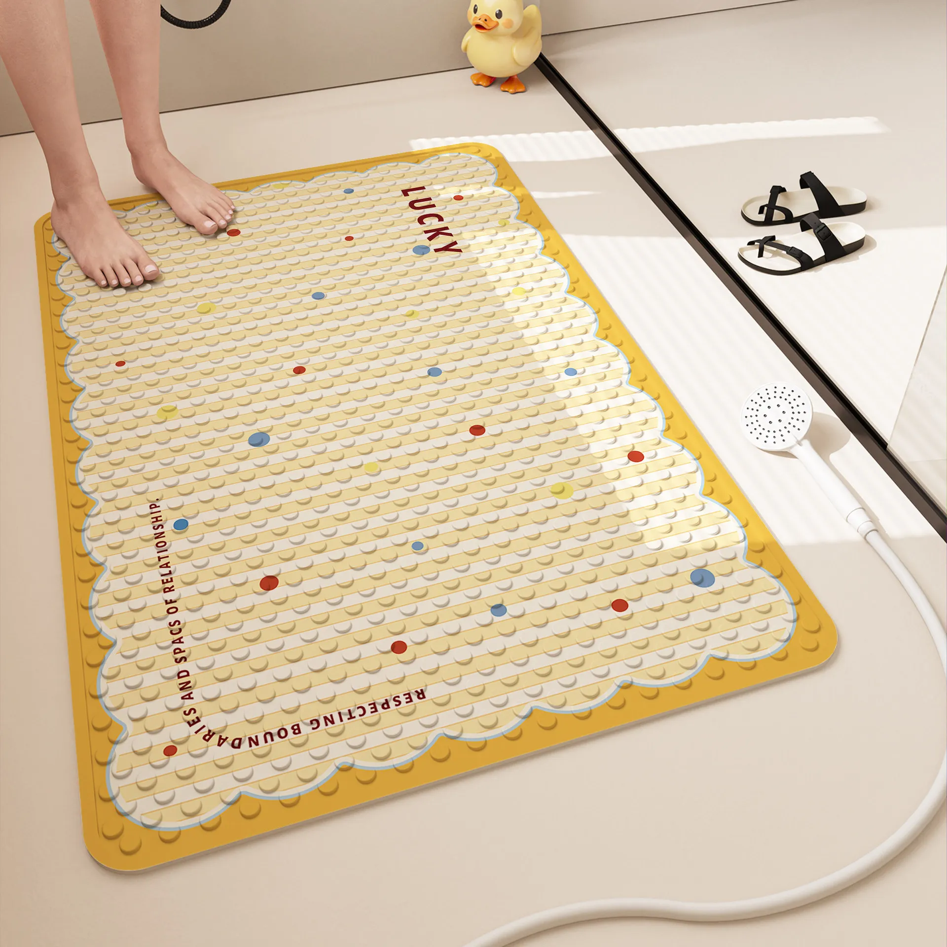 Dopamine Anti Slip Bathroom Mat PVC Suction Cup Shower Foot Pad Waterproof Toilet Floor Mat Home Decor