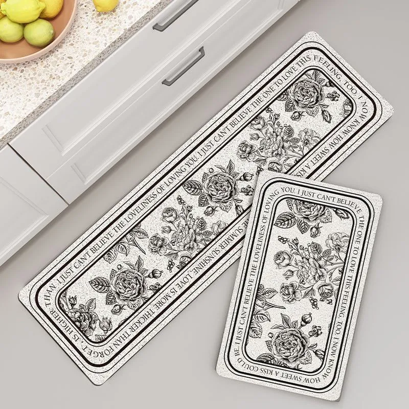 Amerikaans Retro Keuken Mat PVC Antislip Slijtvast Vloermat Botanisch Bloemen Patroon Lang Tapijt Voor Thuis Keuken Decor