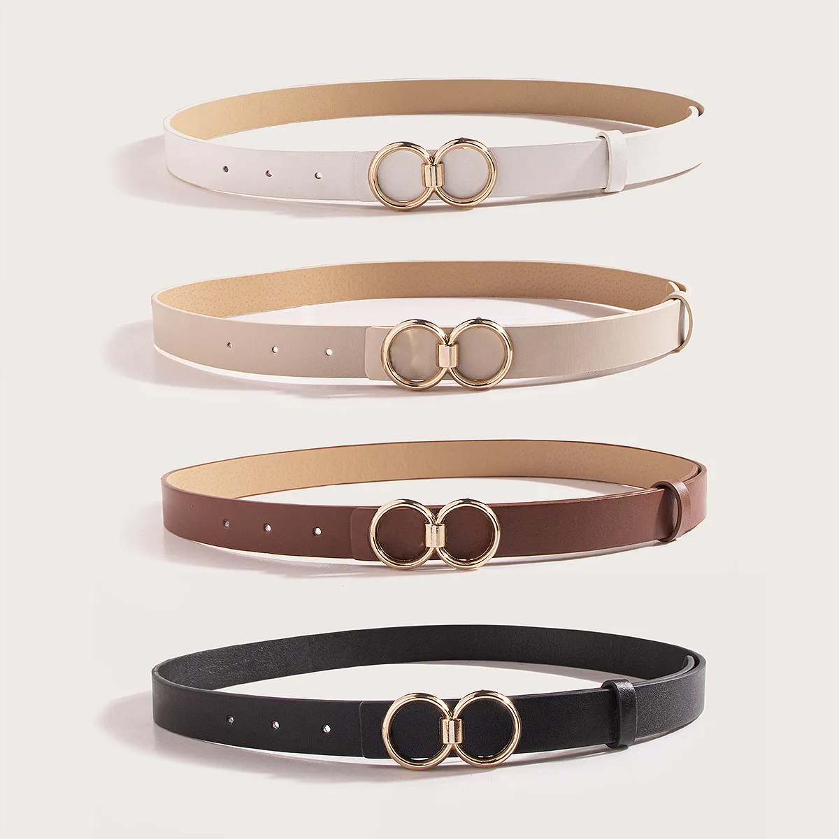 Dames PU Kunstleer Riem Veelzijdige Effen Casual Tailleriem Met Dubbele Ring Metalen Gesp