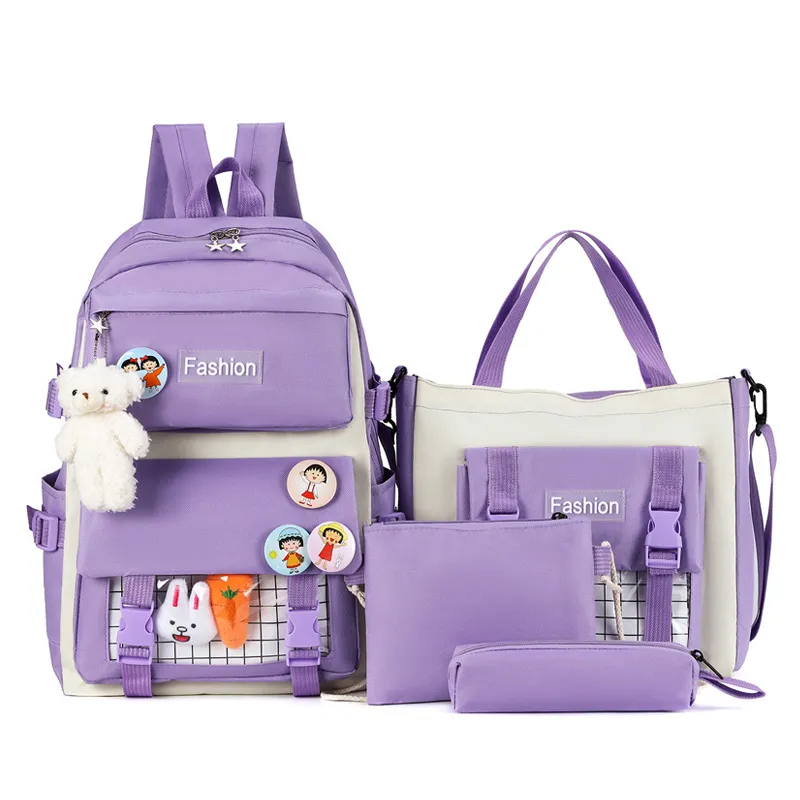 Kids School Backpack Set Oxford Cloth Large Capacity Bookbag With Pencil Case Tote Bag Casual Travel Daypack For Students