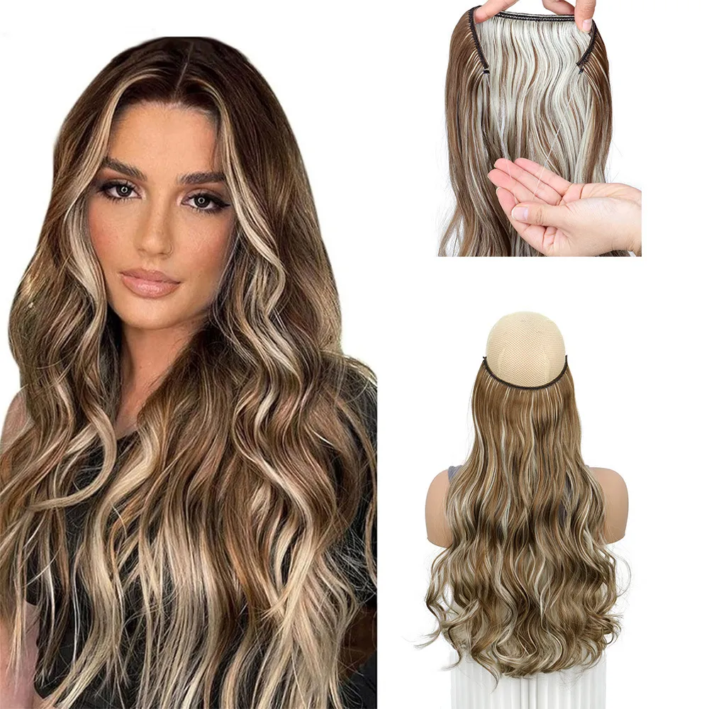 Extension de Cheveux Ligne de Pêche Invisible Perruque Longue Ondulée Fibre Haute Température Fil Réglable Sans Coutume Pièce