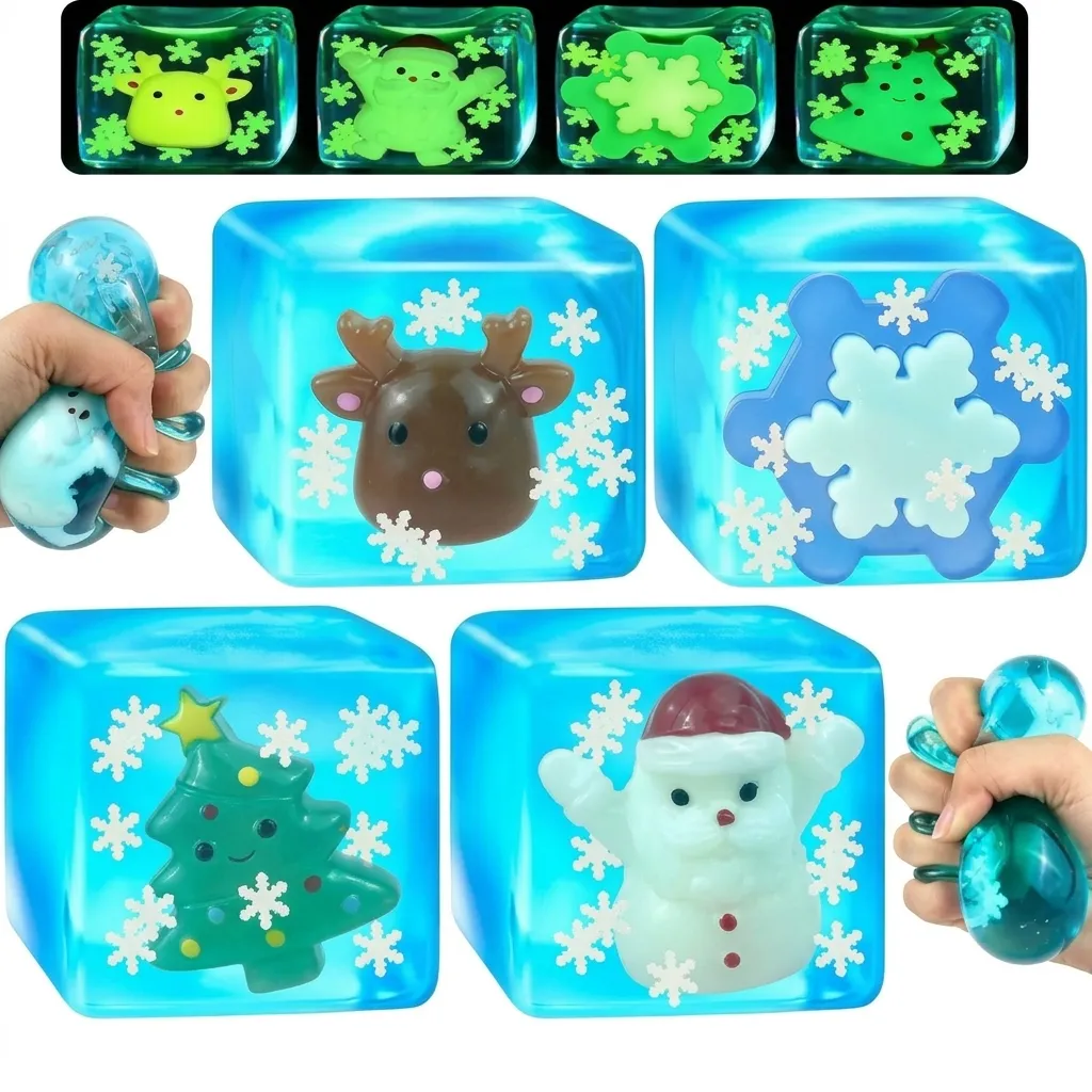 Christmas Nightlight Ice Cube Squishy Toy Slow Rebound Stress Relief Toy Holiday Party Decor Toy