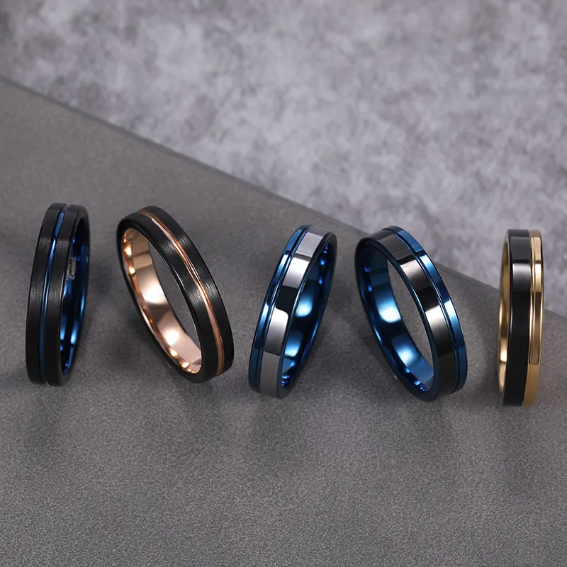 Minimalistischer Wolframstahl Ring für Damen mit Mittenrille Modischer Fingerring Eleganter Chic Hochzeitsschmuck
