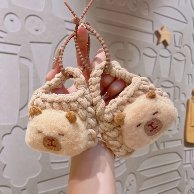 Cute Capybara Plush Coin Purse Keychain Handmade Knitted Animal Bag Pendant Cartoon Kawaii Wallet Key Ring Gift