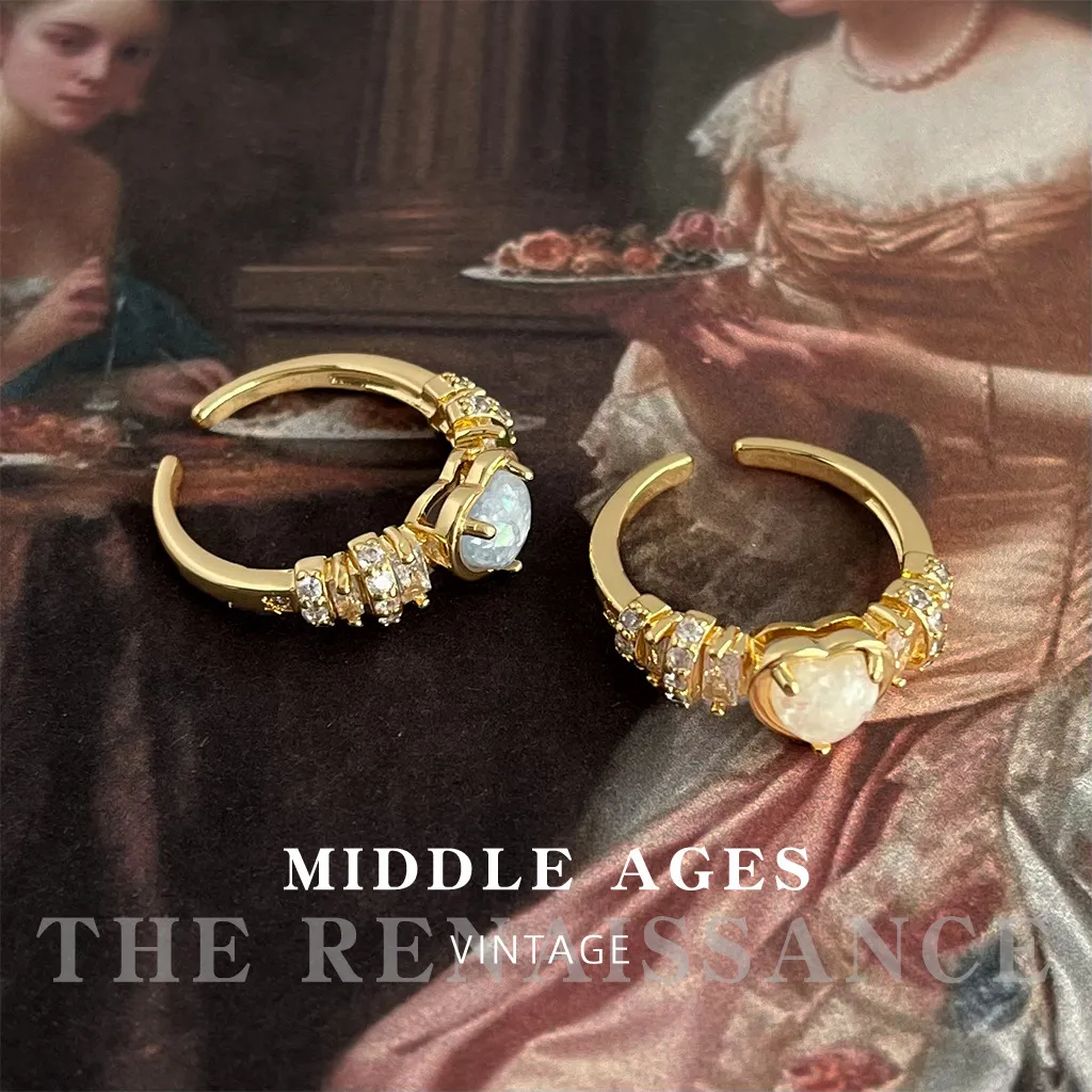 Vintage Palast-Stil Offen Einstellbar Ring Für Damen Kupfer Legierung Herz Weiß Zirkonia Finger Schmuck