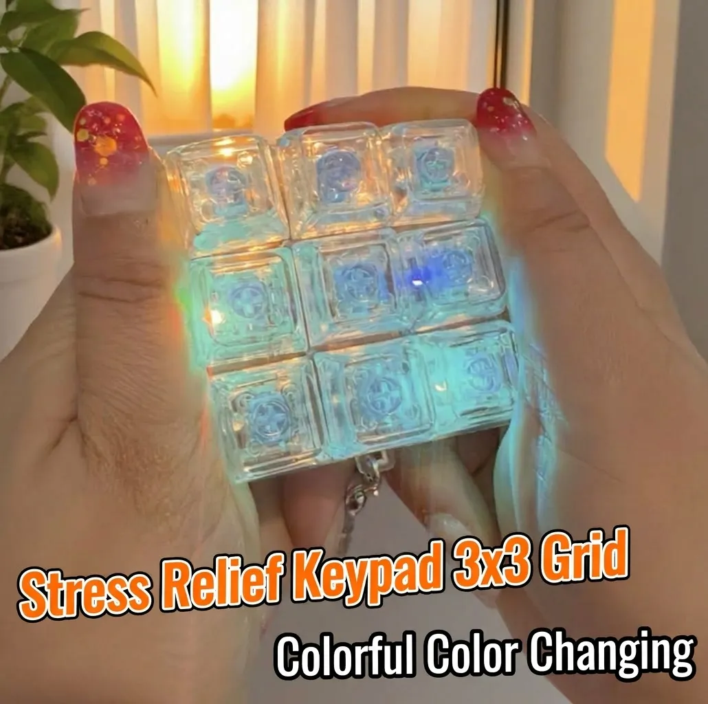 Creative Mechanical Keyboard Switch Fidget Toy Keychain Transparent Grid Decompression Pendant With Colorful LED Light