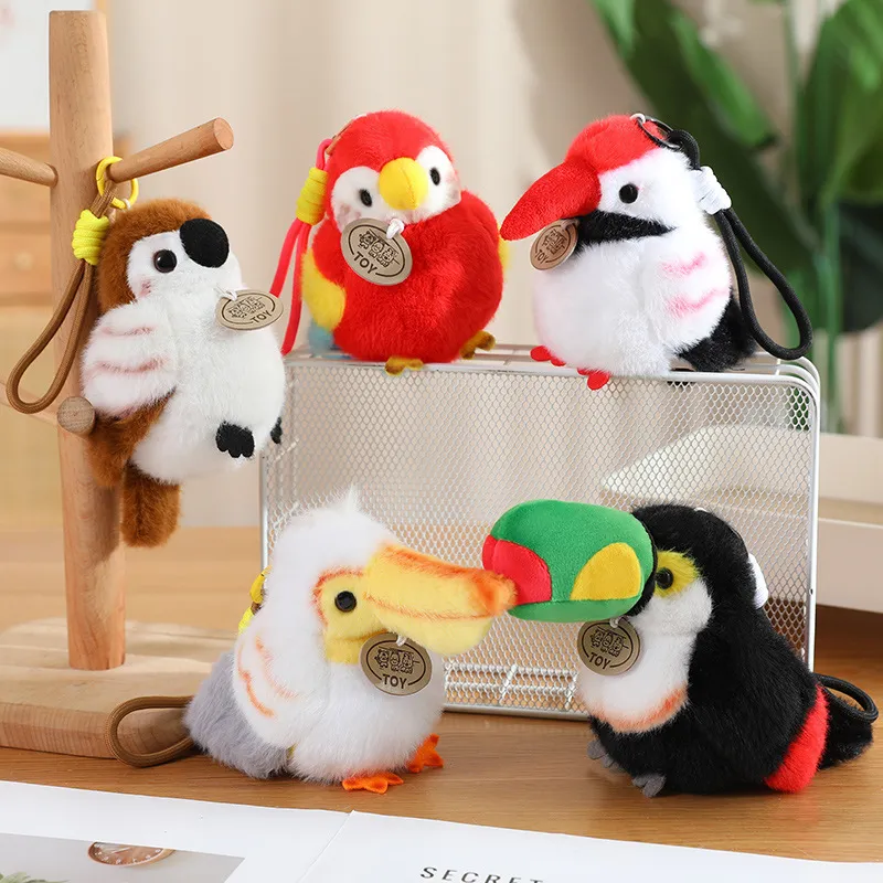 Cute Bird Parrot Plush Toy Keychain Slap Bracelet Shoulder Mount Magnetic Bird Stuffed Animal For Kids Gift Decoration