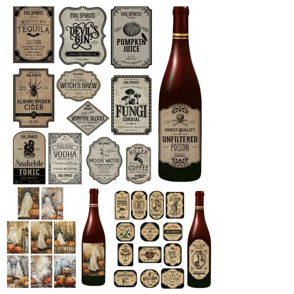 Halloween Waterproof Bottle Stickers Vintage Potion Labels Spooky Party Decoration Supplies For Bar Haunted House