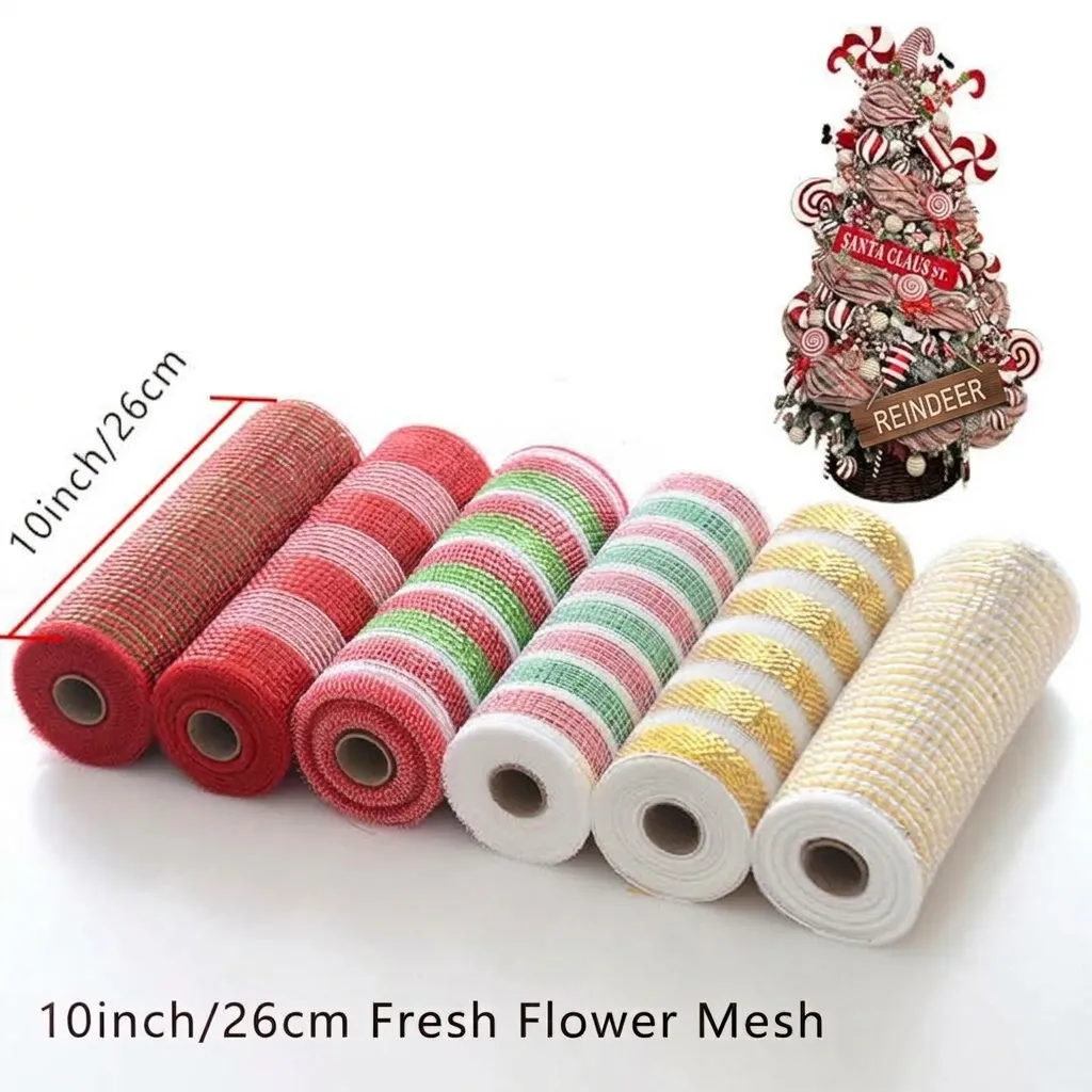 Poly Deco Mesh Ribbon For Christmas Tree Decoration Wreath Making Metallic Foil Craft Netting Floral Packaging Ribbon