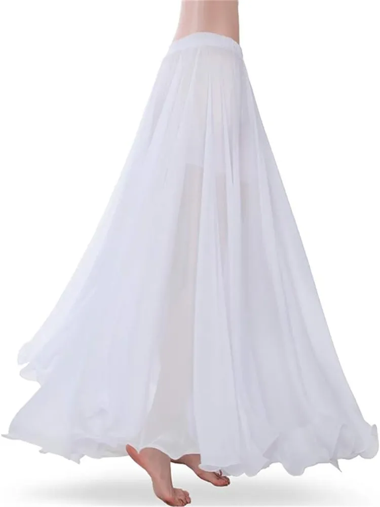 Dames Buikdans Chiffon Maxi Rok Grote Zwaai Sexy Oosterse Dans Oefenrok Voor Beginners Effen Kleur Danskleding