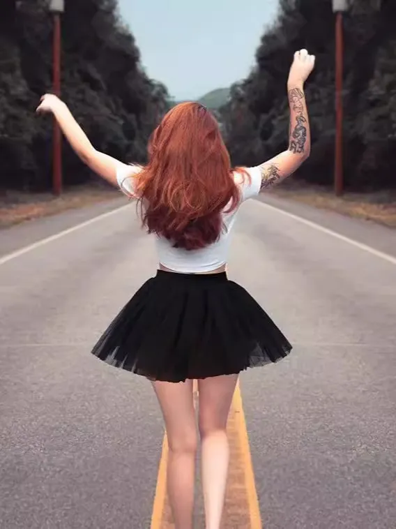 Women Sexy Elastic Waist A-Line Black Tulle Skirt Casual Puffy Mesh Tutu Mini Skirt Short Bottom For Everyday Wear