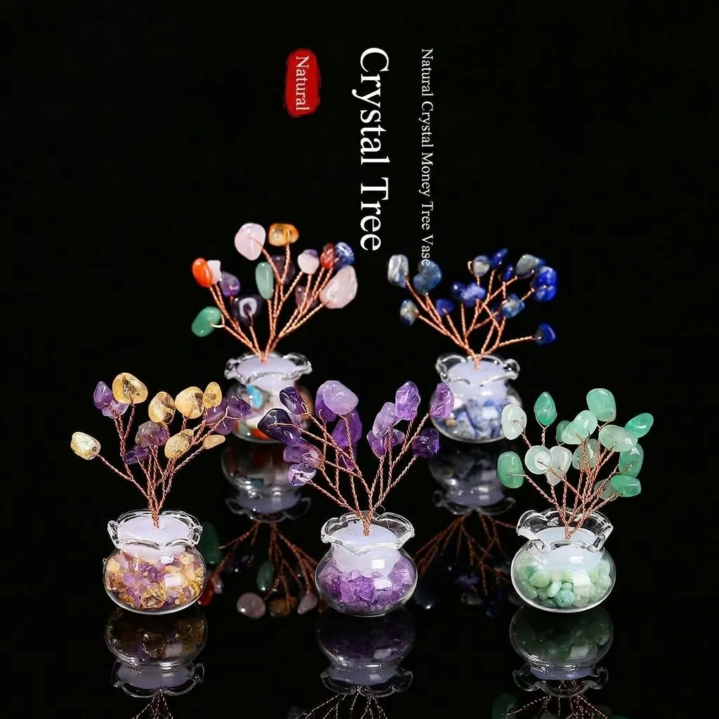 Arbre à Argent en Cristal Naturel Feng Shui Guérison Cristal Pierre Précieuse Arbre à Argent Ornement Avec Vase en Verre Décoration De Bureau Cadeau