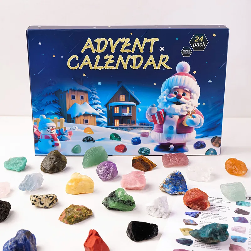 Christmas Crystal Advent Calendar Countdown Gemstone Blind Box Raw Stone Mineral Specimen Kids Holiday Gift