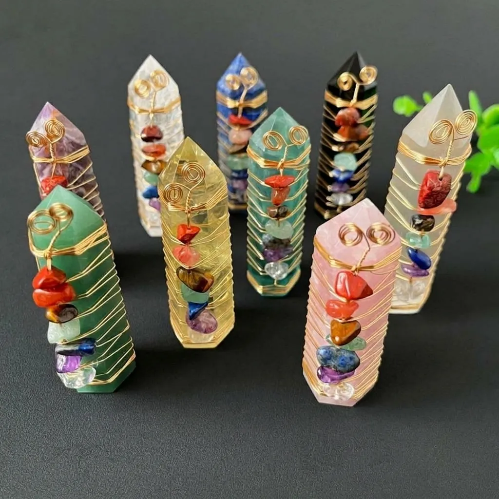Natural Crystal Stone Hexagon Column Pendant Handmade Wire Wrapped Mineral Gemstone Crystal Pillar Jewelry Gift