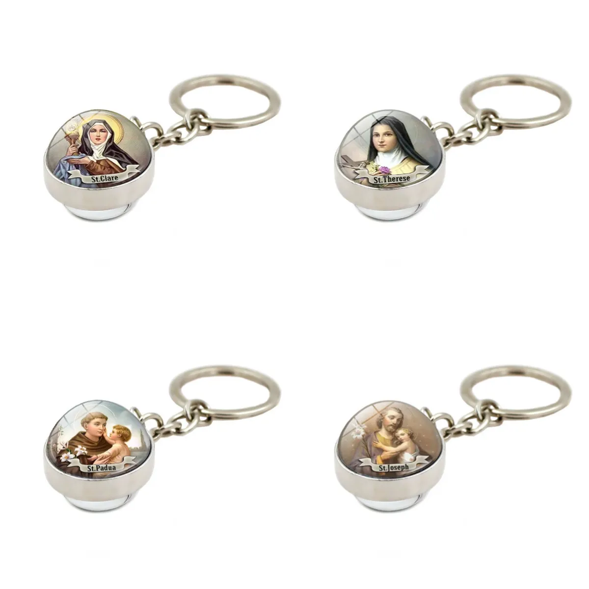 Religieuze Heilige Glazen Bal Hanger Sleutelhanger St Franciscus St Clara Metalen Sleutelhanger Mode Sieraden Cadeau