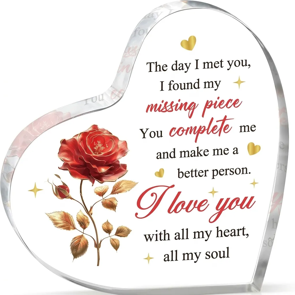 Ornement de Bureau en Cœur en Acrylique Cadeau de Saint-Valentin Citation d'Amour Romantique Décoration de Table Panneau en Acrylique Transparent