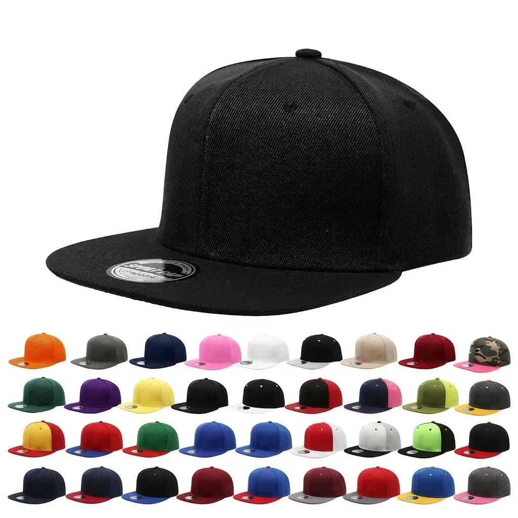 Unisex Snapback Hut Flache Krempe Baseball Kappe Panel Design Verstellbar Polyester Hip Hop Streetwear Einfarbig