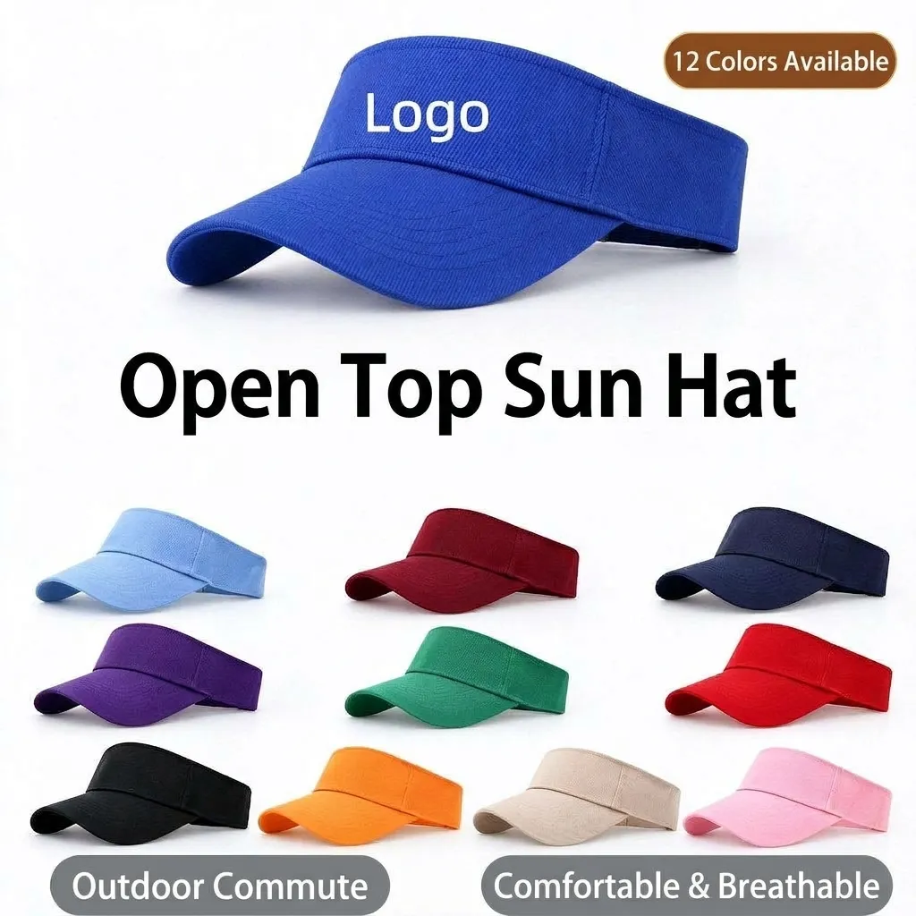 Chapeau Visière Unicolore Unisexe Polyester Respirant Haut Ouvert Chapeau de Soleil Réglable Sport Extérieur