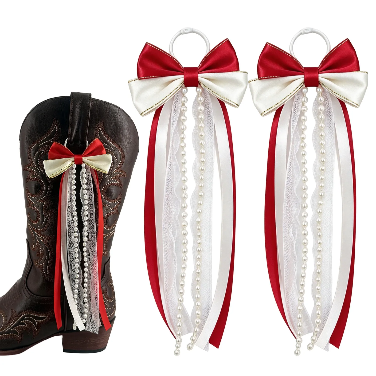 Handgemachte Western Stiefel Schleife Band Dekoration Perle Spitze Schleife Schuhzubehör