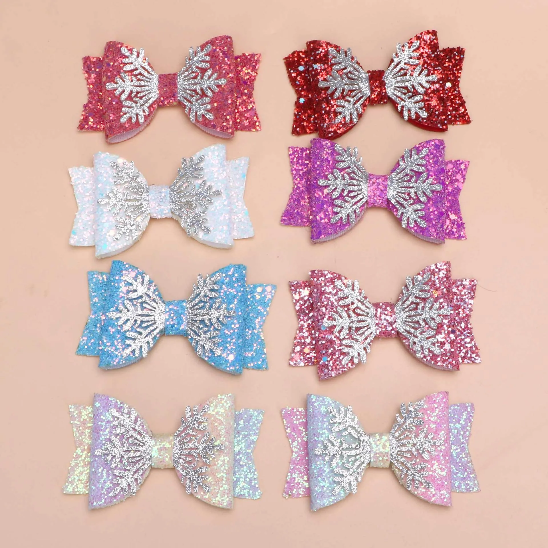 Kids Glitter Sequin Bow Hair Clip Material Snowflake Hair Accessories DIY Handmade Hair Ornaments For Girls