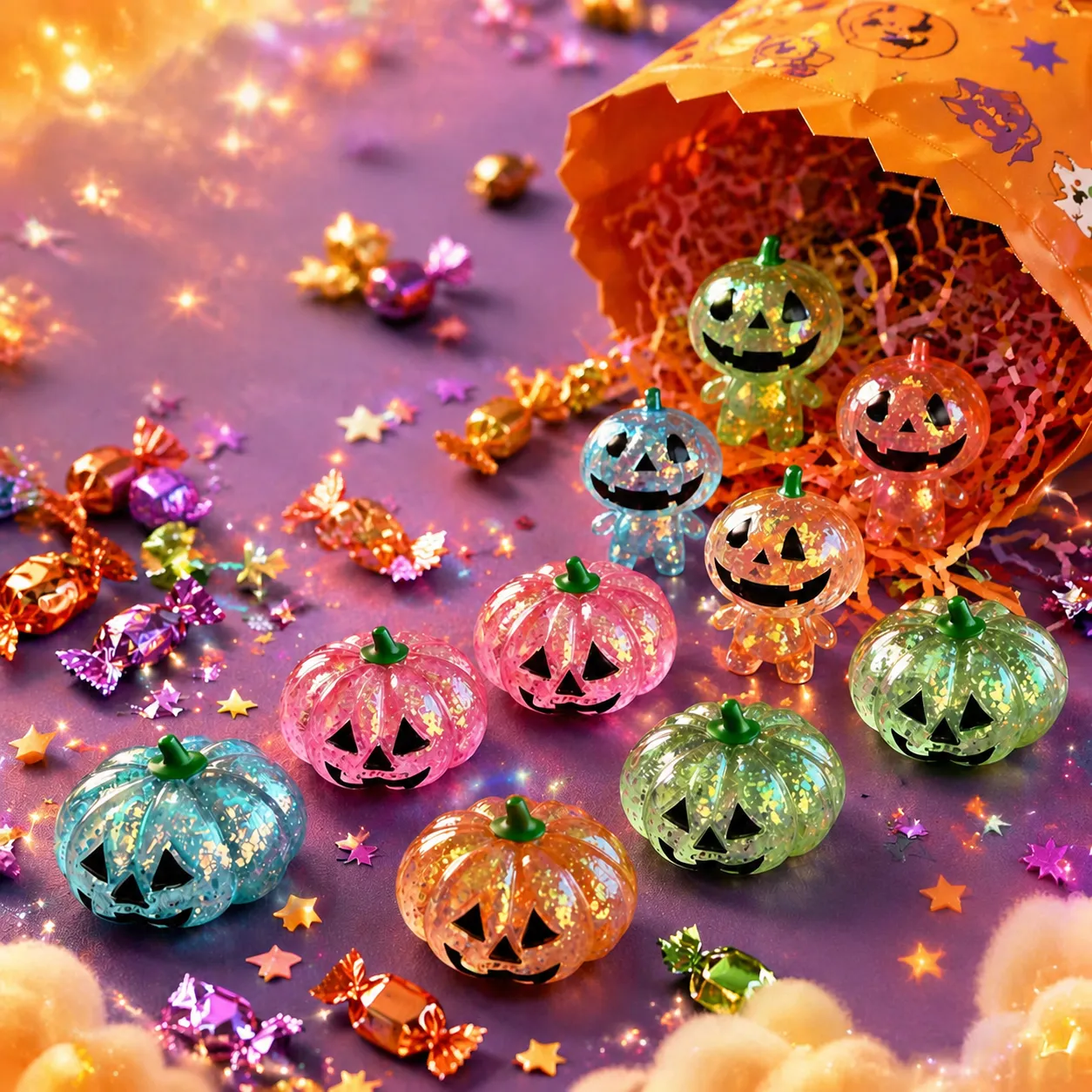 Halloween Pumpkin Squishy Toy Slow Rebound Stress Relief Fidget Toy Cute Glitter Soft Vent Toy Sensory Toy