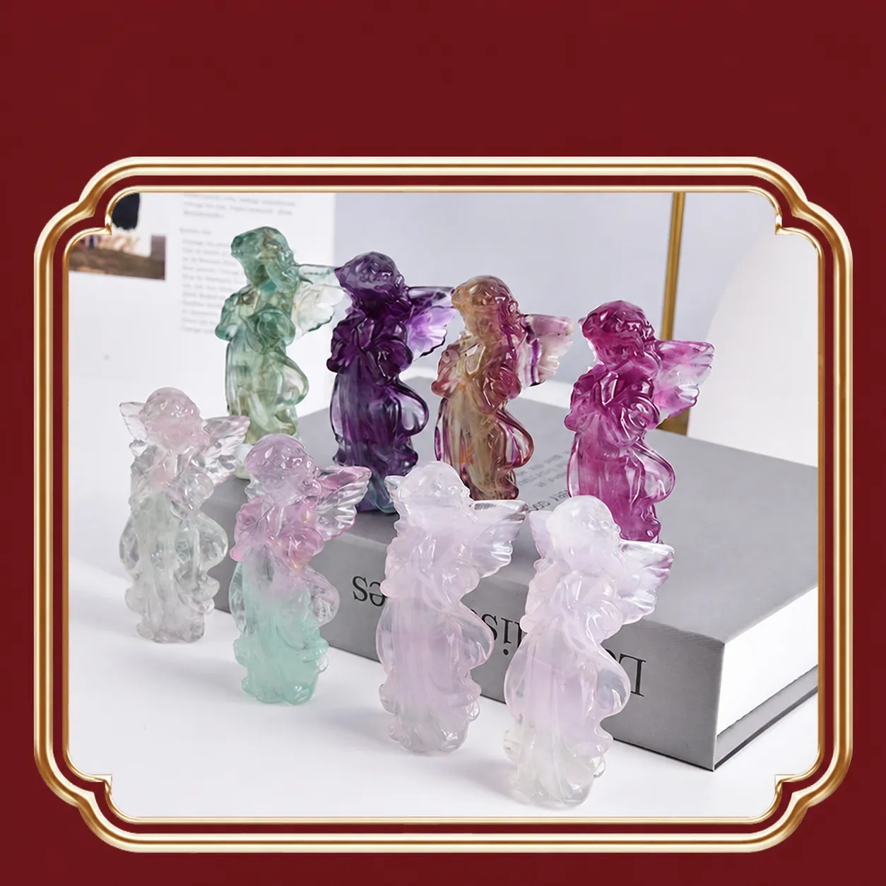 Natural Fluorite Angel Figurine Crystal Praying Girl Statue Healing Stone Home Decor Desk Ornament Meditation Gift