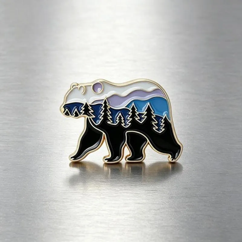 Spilla Smaltata in Lega con Motivo Paesaggio di Orso Polare Carino Spilla Creativa Distintivo Gioiello Regalo