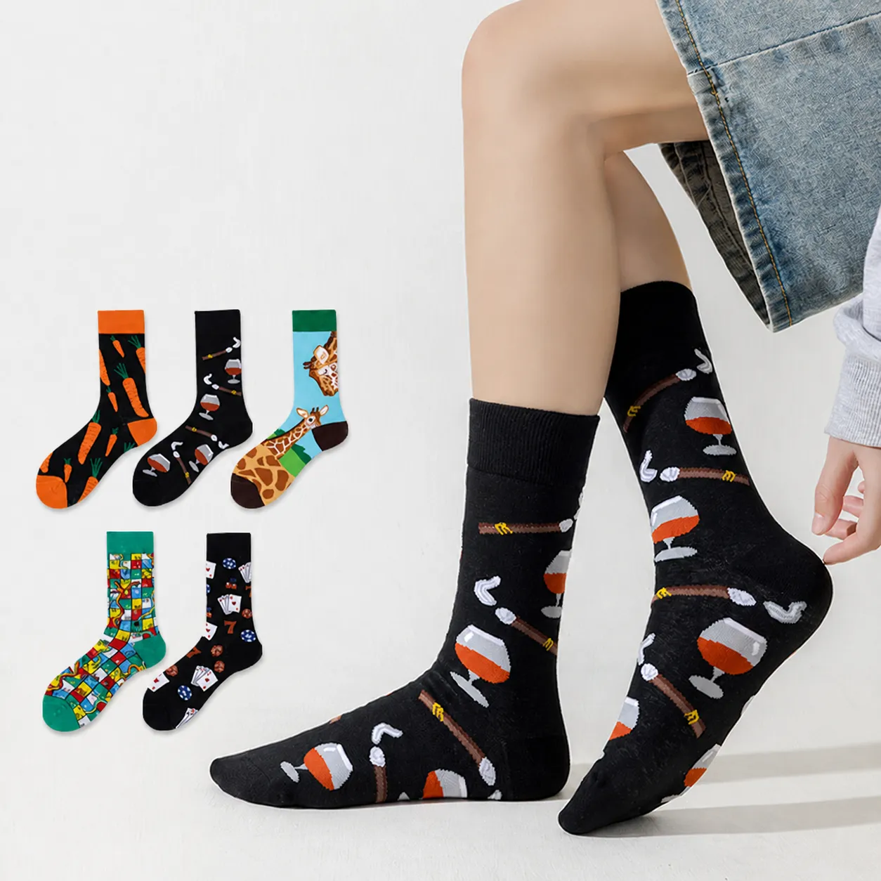 Chaussettes Mi-Hauteur Décontractées en Coton Unisexe Motif Amusant Imprimé Respirant Absorbant la Transpiration Tendance Quotidiennes