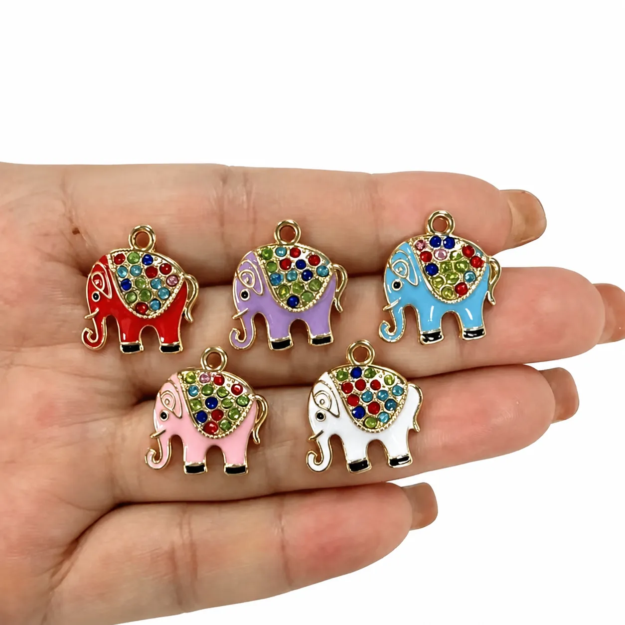 Cute Elephant Enamel Rhinestone Alloy Pendant DIY Charm For Necklace Bracelet Fashion Jewelry Making