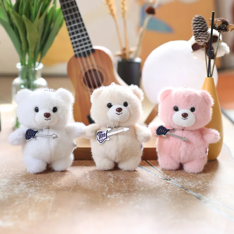 Mignon Peluche Ours Guitare Dessin Animé Pendentif Sac Poupée Animal En Peluche Portes-Clés Kawaii Petit Ours