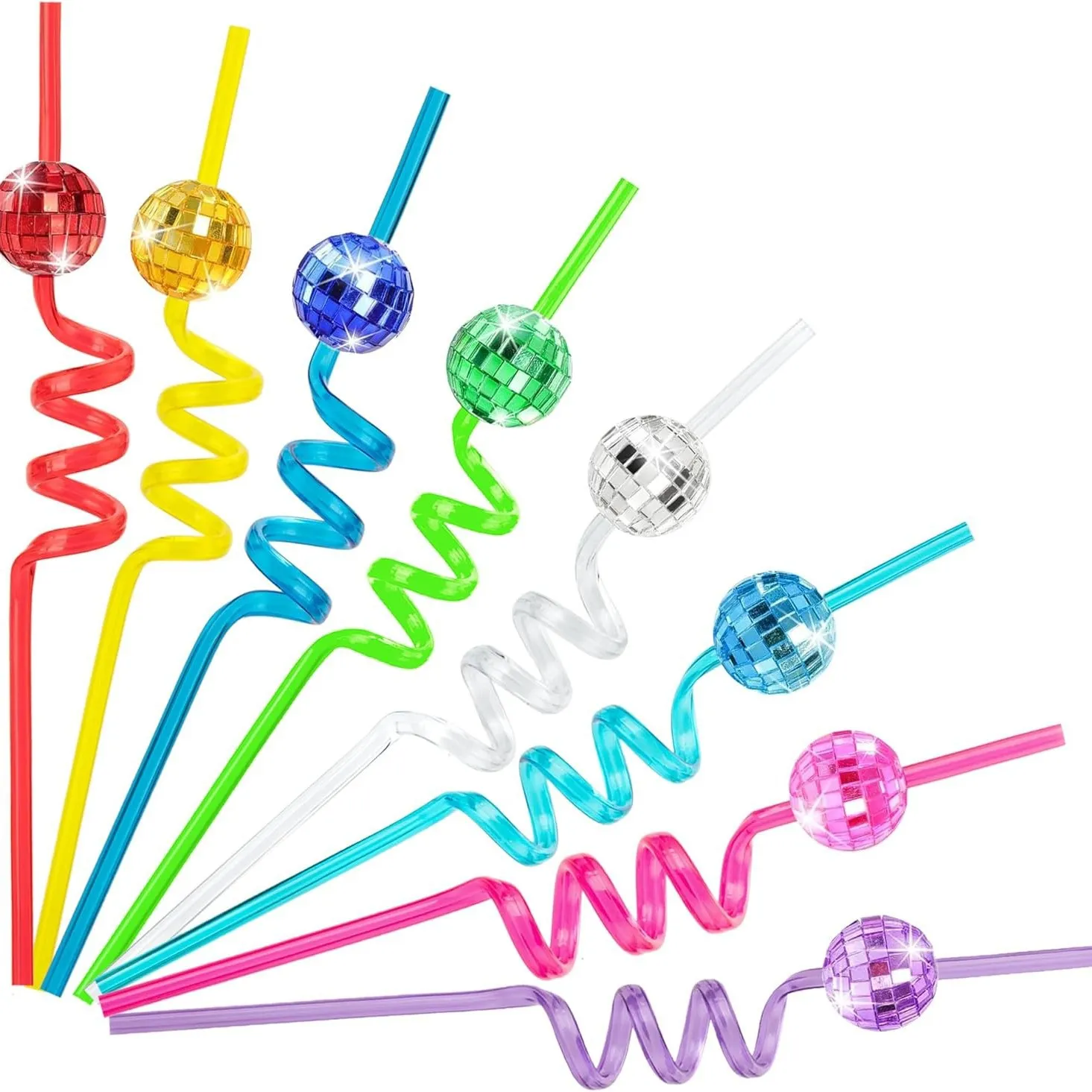 Creative Disco Ball Drinking Straws Reusable Plastic Party Straws Colorful Curly Straws For Christmas Bar