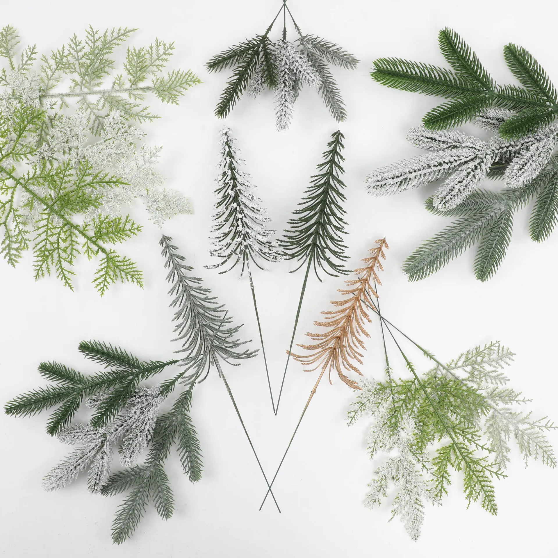Artificial Pine Needle Branches Plastic Greenery Fake Pine Stems For Christmas Wreath DIY Home Party Holiday Decoration