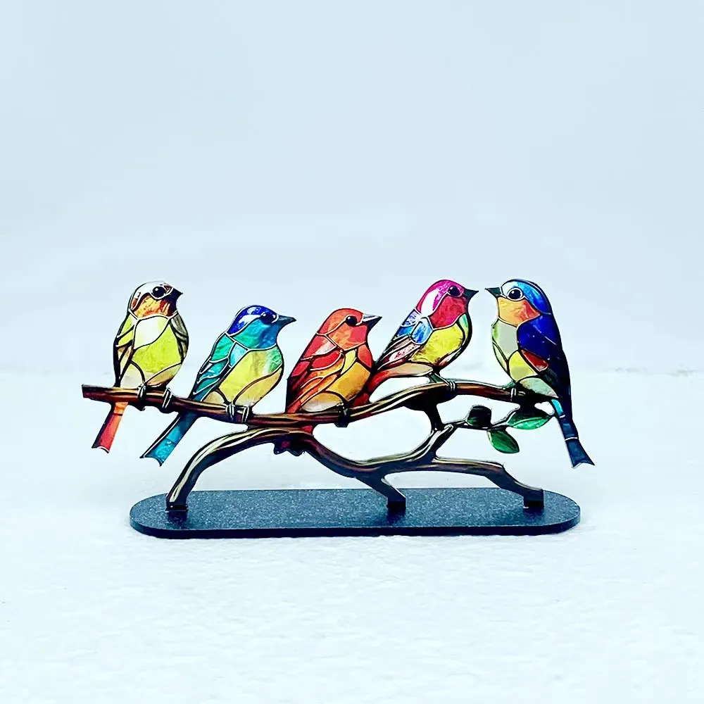 Ornement d'Oiseau en Acrylique Style Verre Teinté Oiseau sur Branche Décoration de Table Sculpture d'Oiseau Colorée Cadeau
