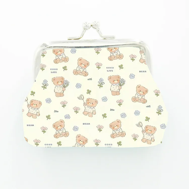 Cute Cartoon Bear Print Coin Purse Women Mini Kiss-Lock Wallet Storage Pouch Kawaii Kids Small Change Purse Handbag