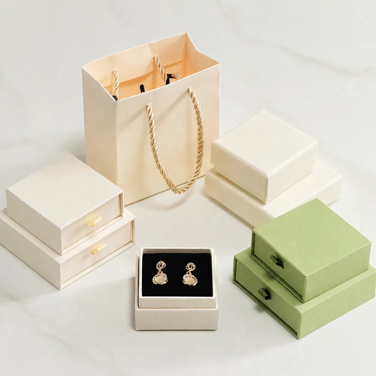 Minimalist Paper Jewelry Box Drawer Lid And Base Design Necklace Ring Earrings Gift Packaging Box Storage Container