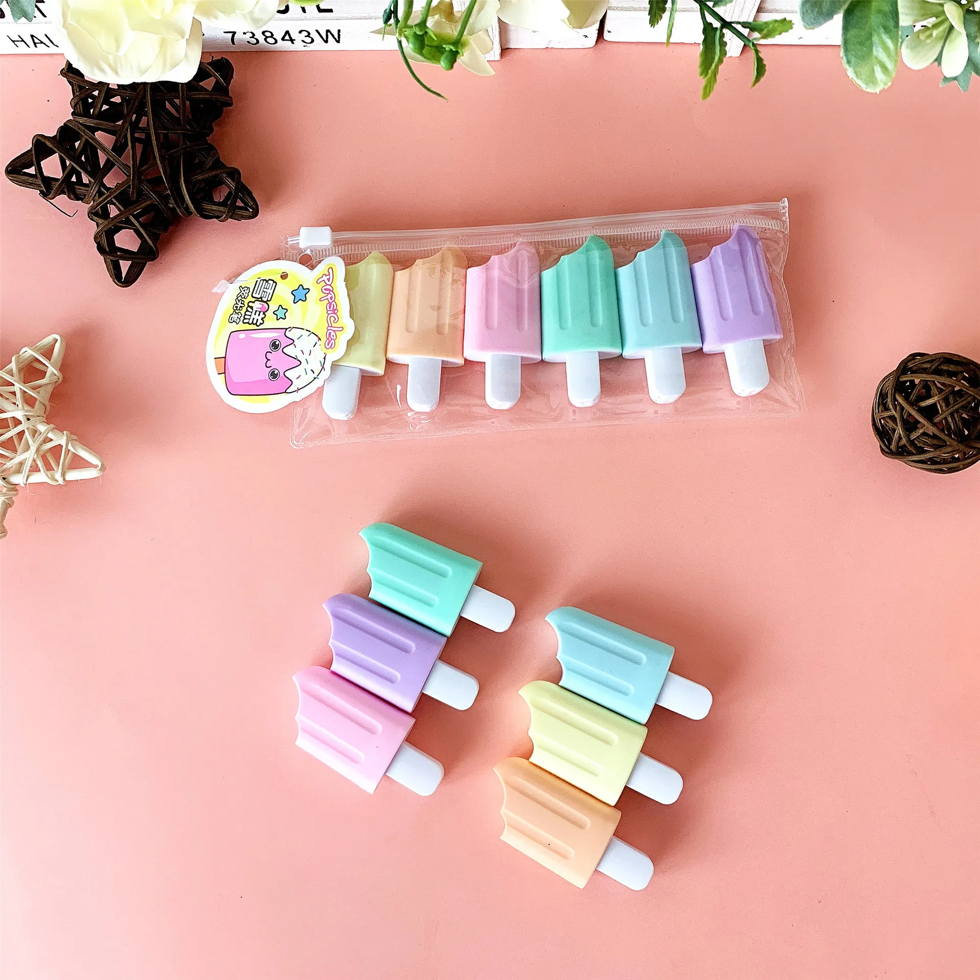 Mini Cute Ice Cream Shape Highlighters Colorful Macaron Pastel Marker Pens For Student Office Stationery