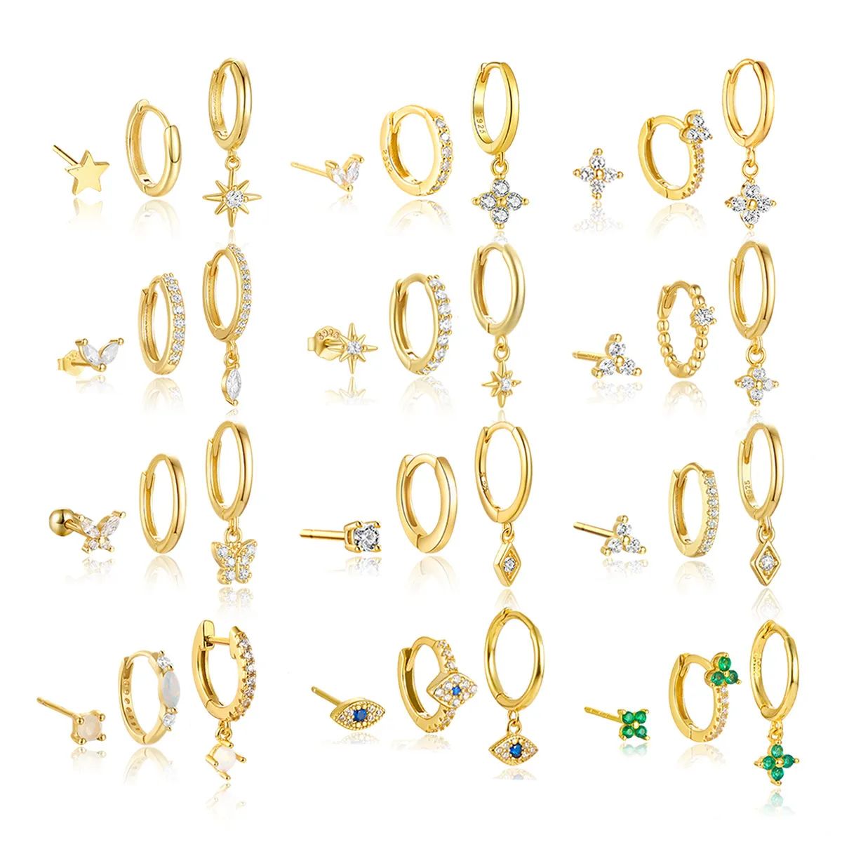 Ensemble de Boucles d'Oreilles Clous Géométriques en Zircone en Argent Sterling 925 pour Femmes Bijoux de Mode de Luxe Cadeau de Fête