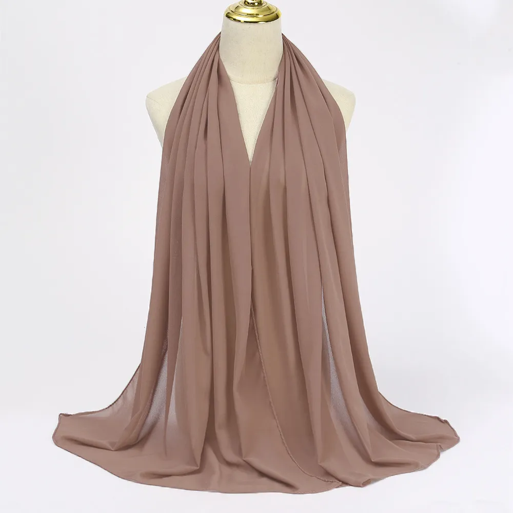 Solid Color Chiffon Long Scarf Women Muslim Hijab Headscarf Versatile Shawl Ethnic Style Lightweight Neck Scarf