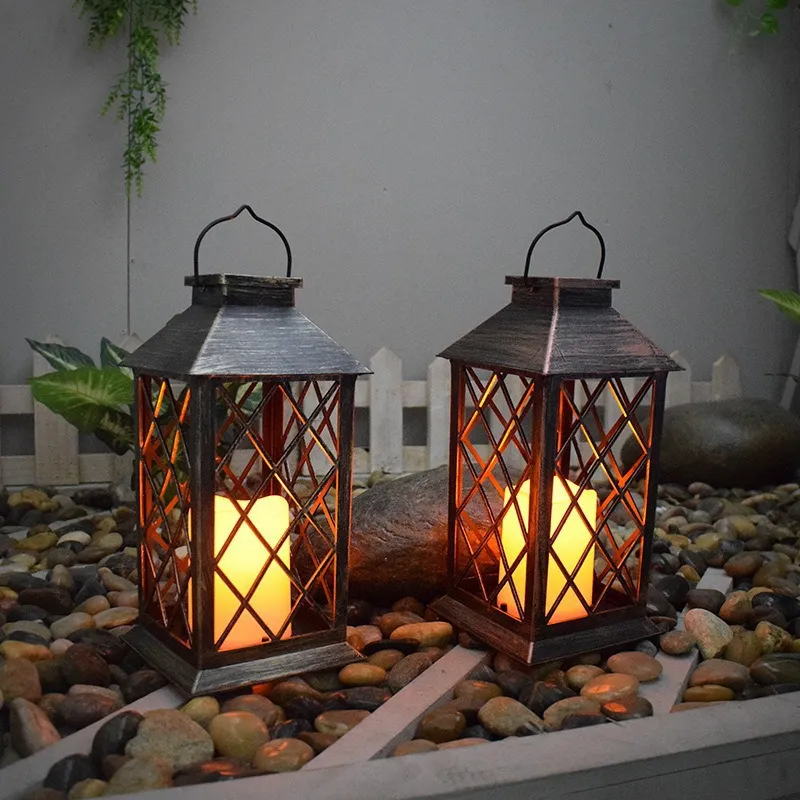 Retro Iron Solar Candle Palace Lantern Outdoor Garden Yard Decorative Light Waterproof LED Solar Powered Lamp